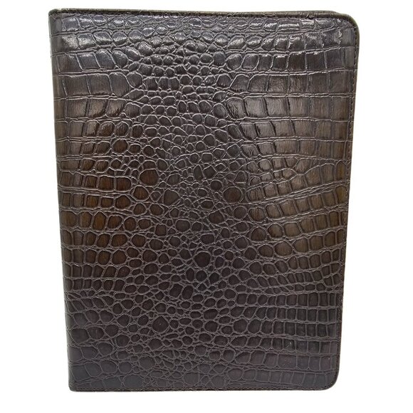 Brown Folio, Shiny Croc Print 9.5" x 12.5" with lined paper and 2 pen holders - Picture 1 of 14